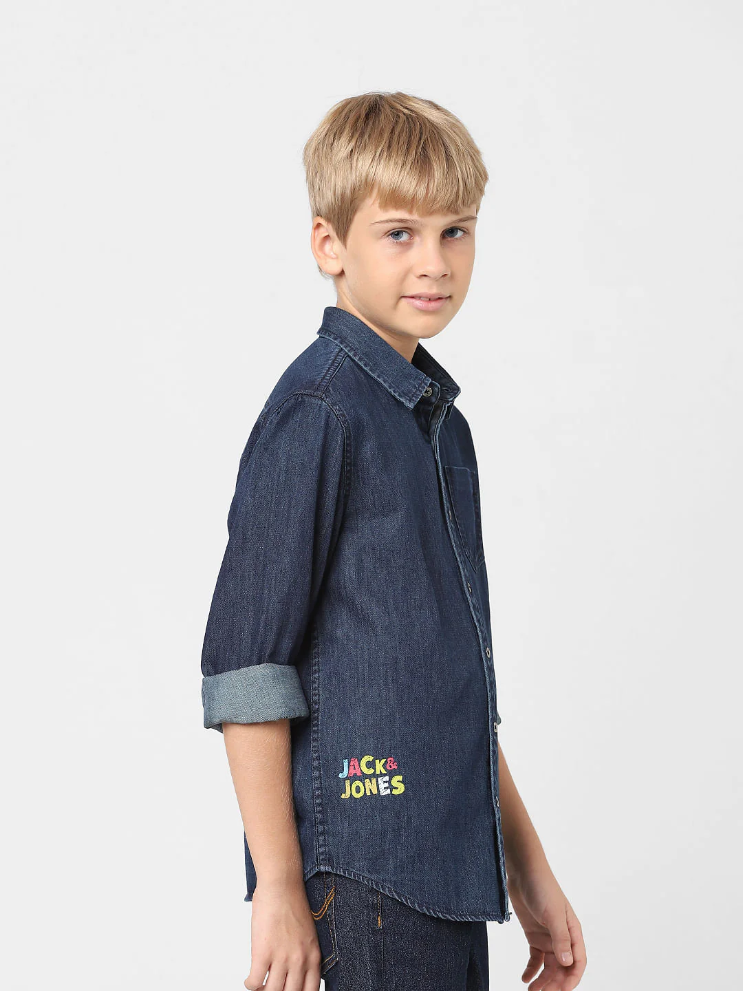 Boys Blue Denim Full Sleeves Shirt - Image 3
