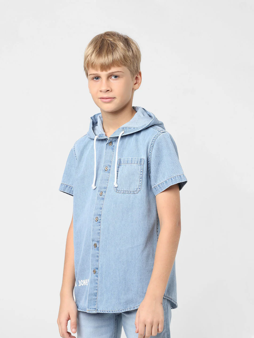 Boys Blue Hooded Denim Shirt - Image 3