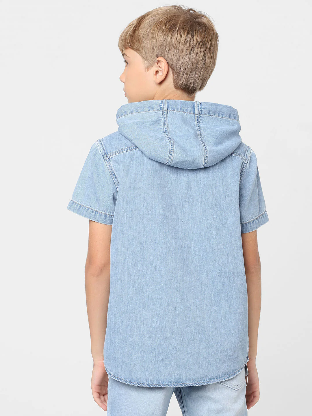 Boys Blue Hooded Denim Shirt - Image 4