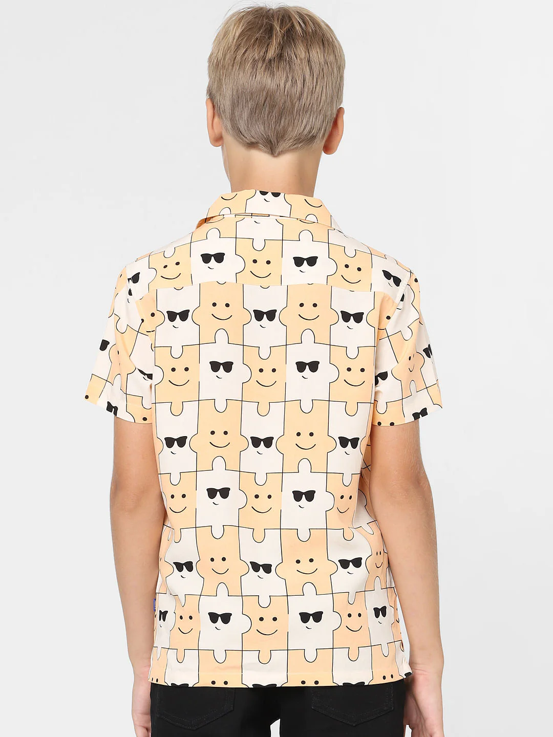 Boys Peach Printed Short Sleeves Shirt - Image 4