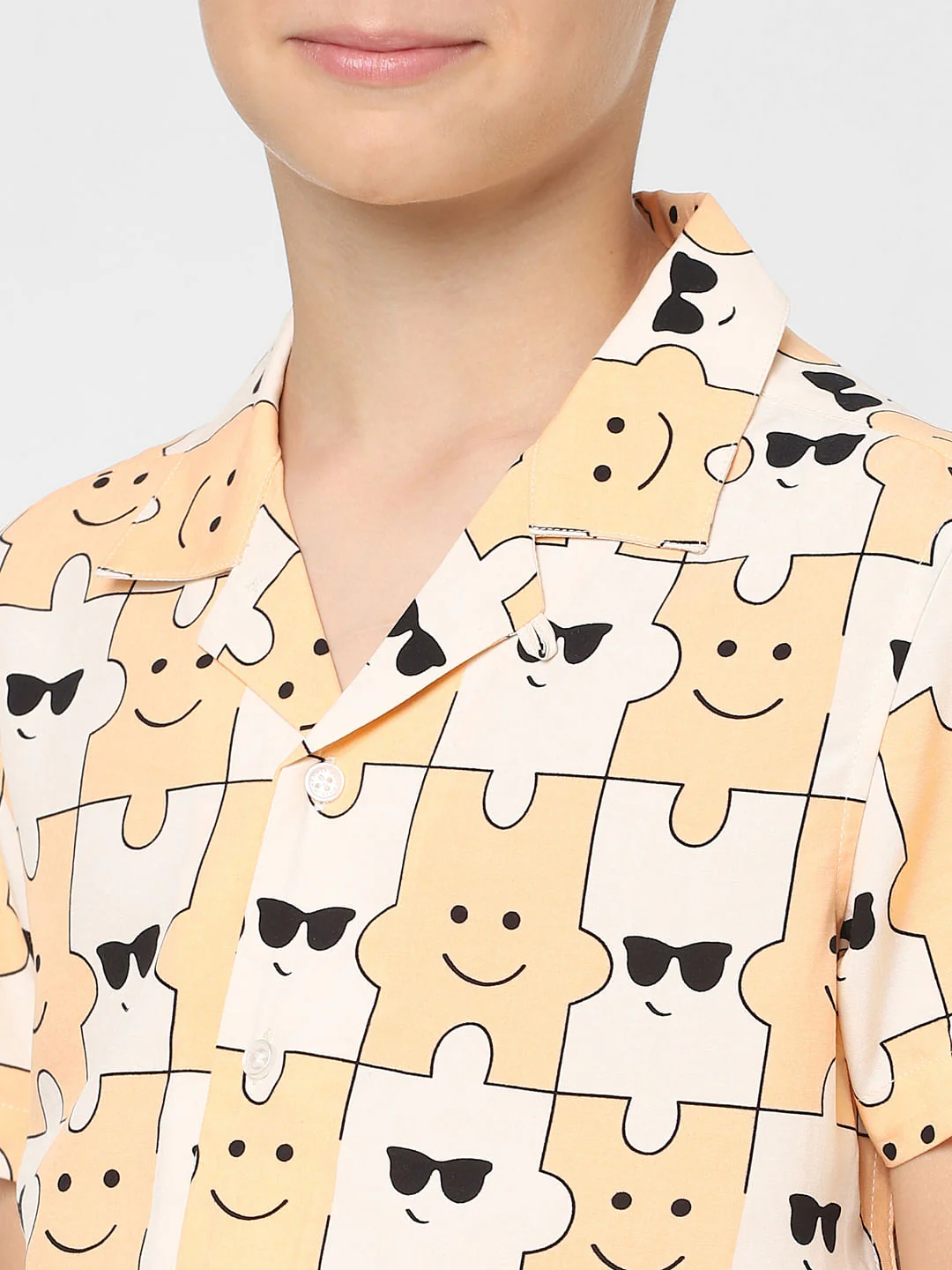 Boys Peach Printed Short Sleeves Shirt - Image 5