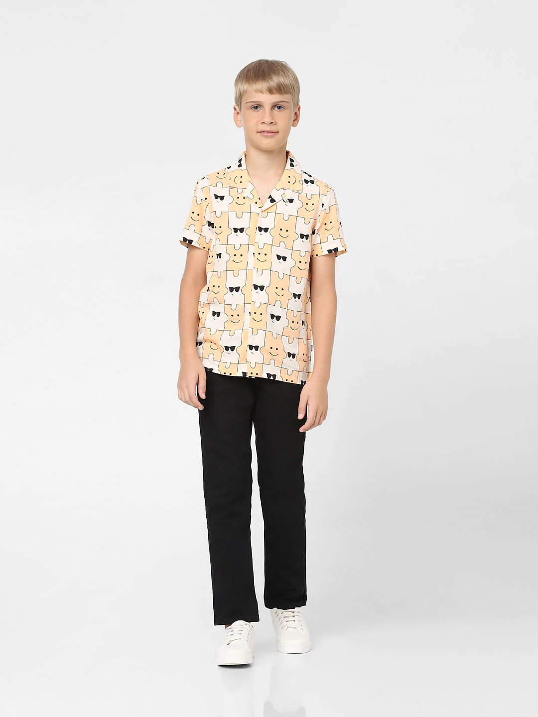 Boys Peach Printed Short Sleeves Shirt - Image 6
