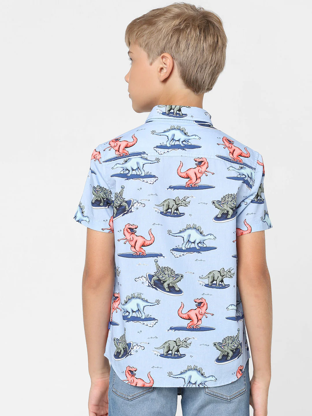 Boys Blue Dinosaur Print Short Sleeves Shirt - Image 4
