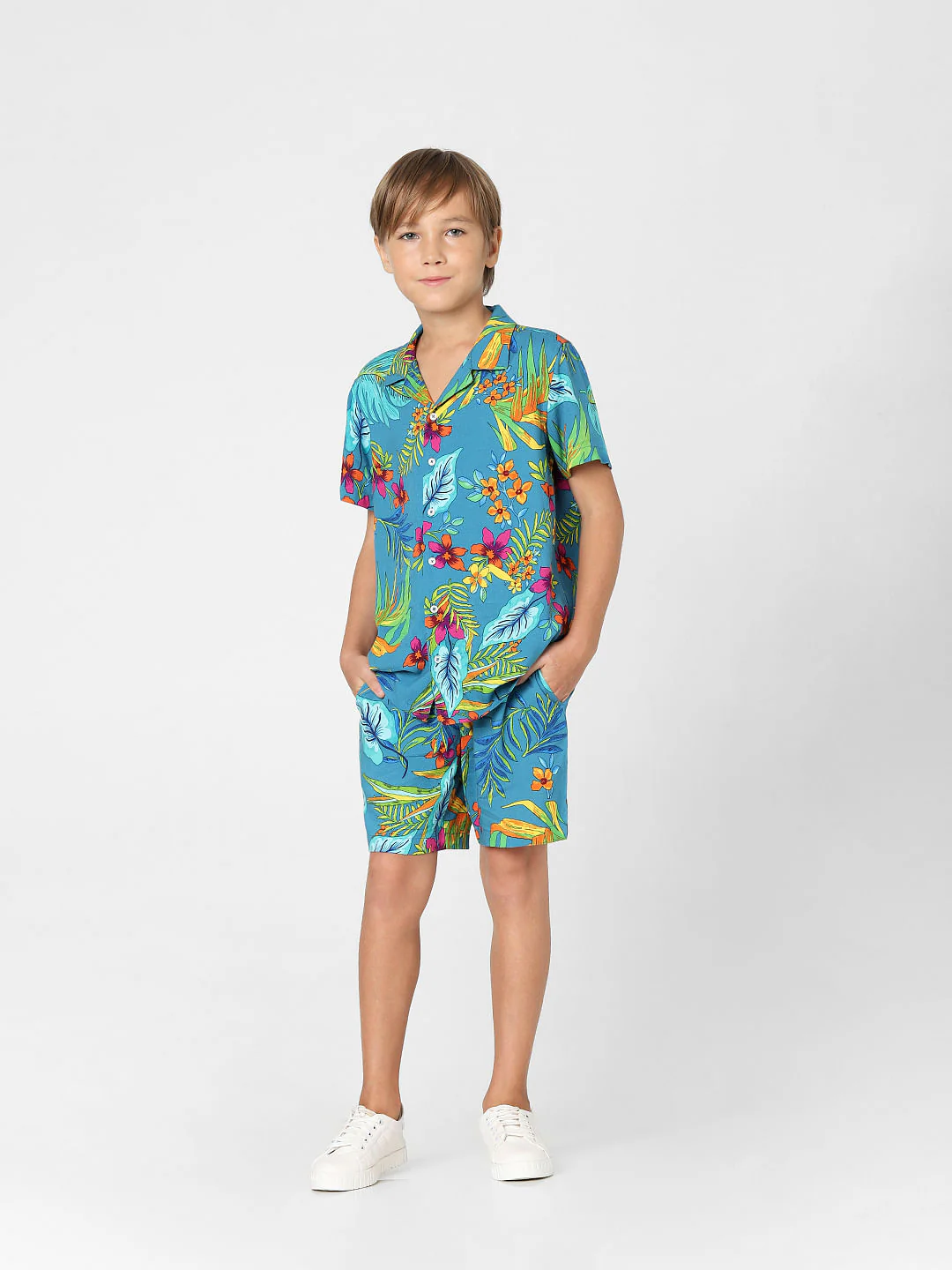 Boys Green Printed Short Sleeves Shirt - Image 5