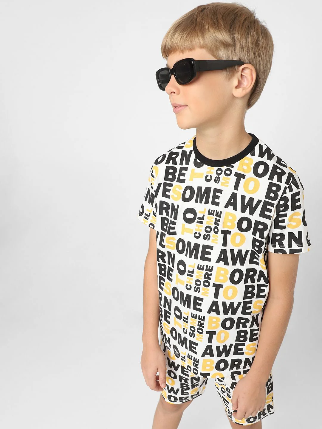 Boys White Printed Co-ord T-shirt