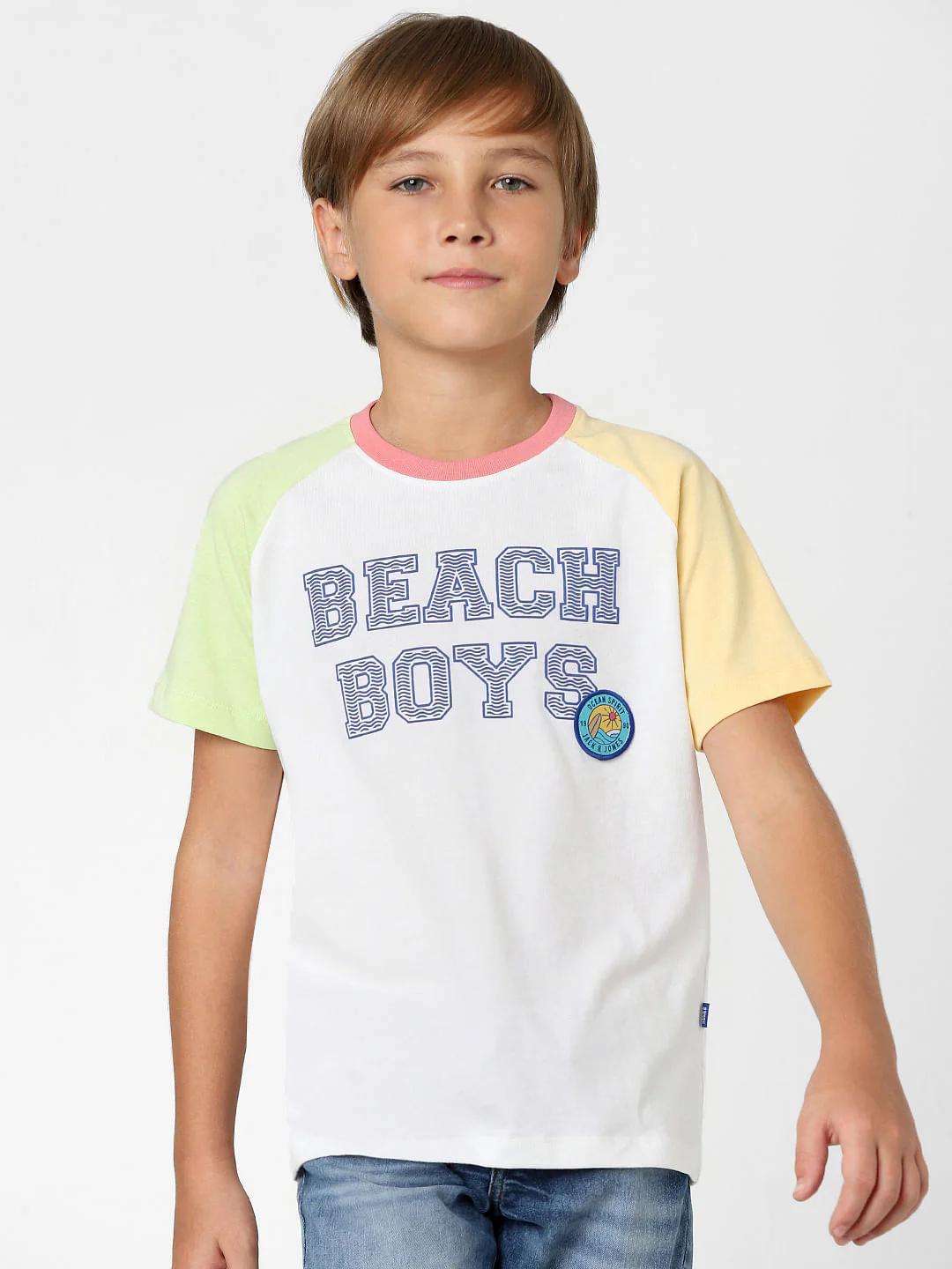 Boys White Colourblocked Crew Neck T-shirt - Image 2
