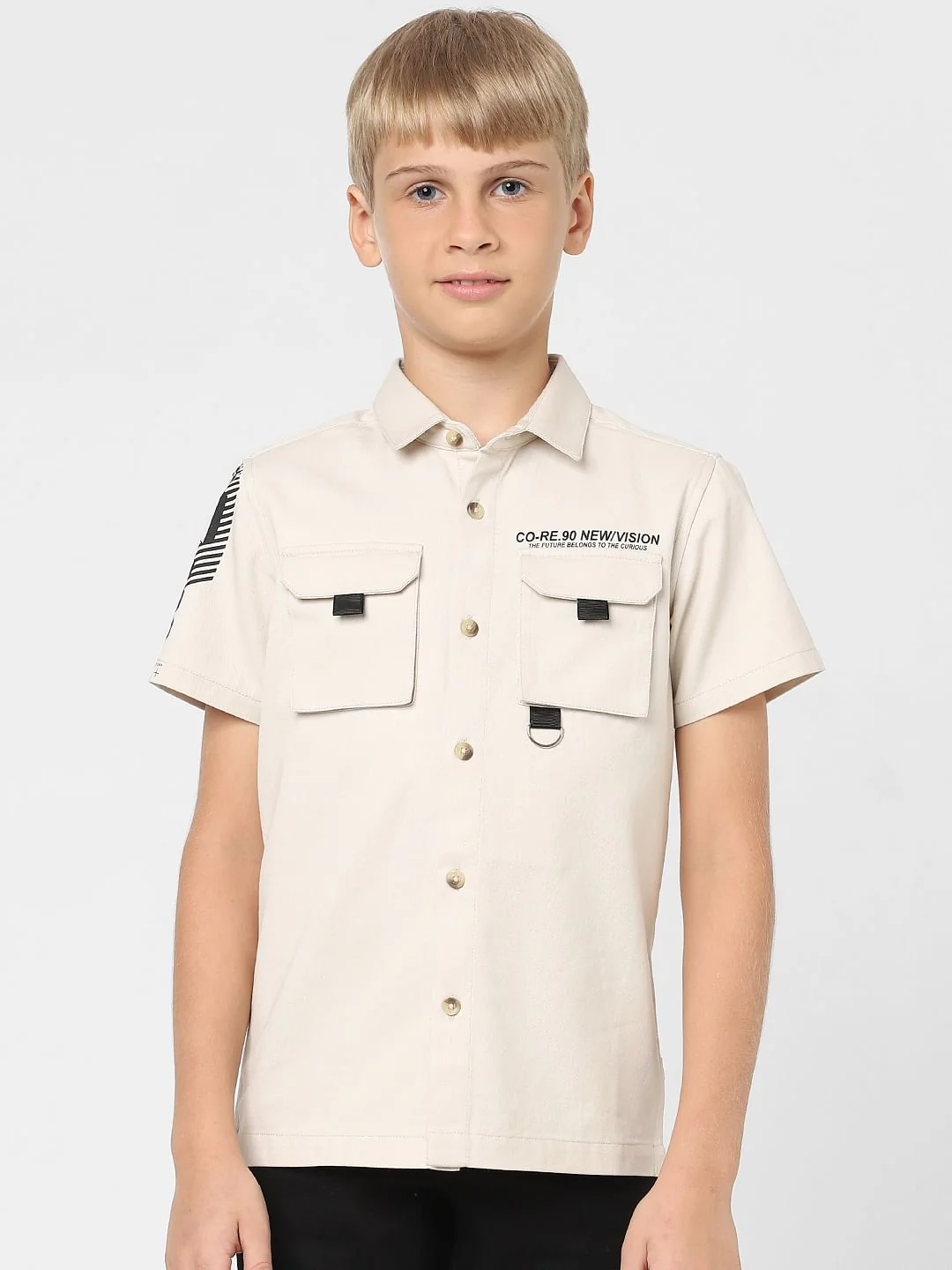 Boys Beige Printed Short Sleeves Shirt - Image 2