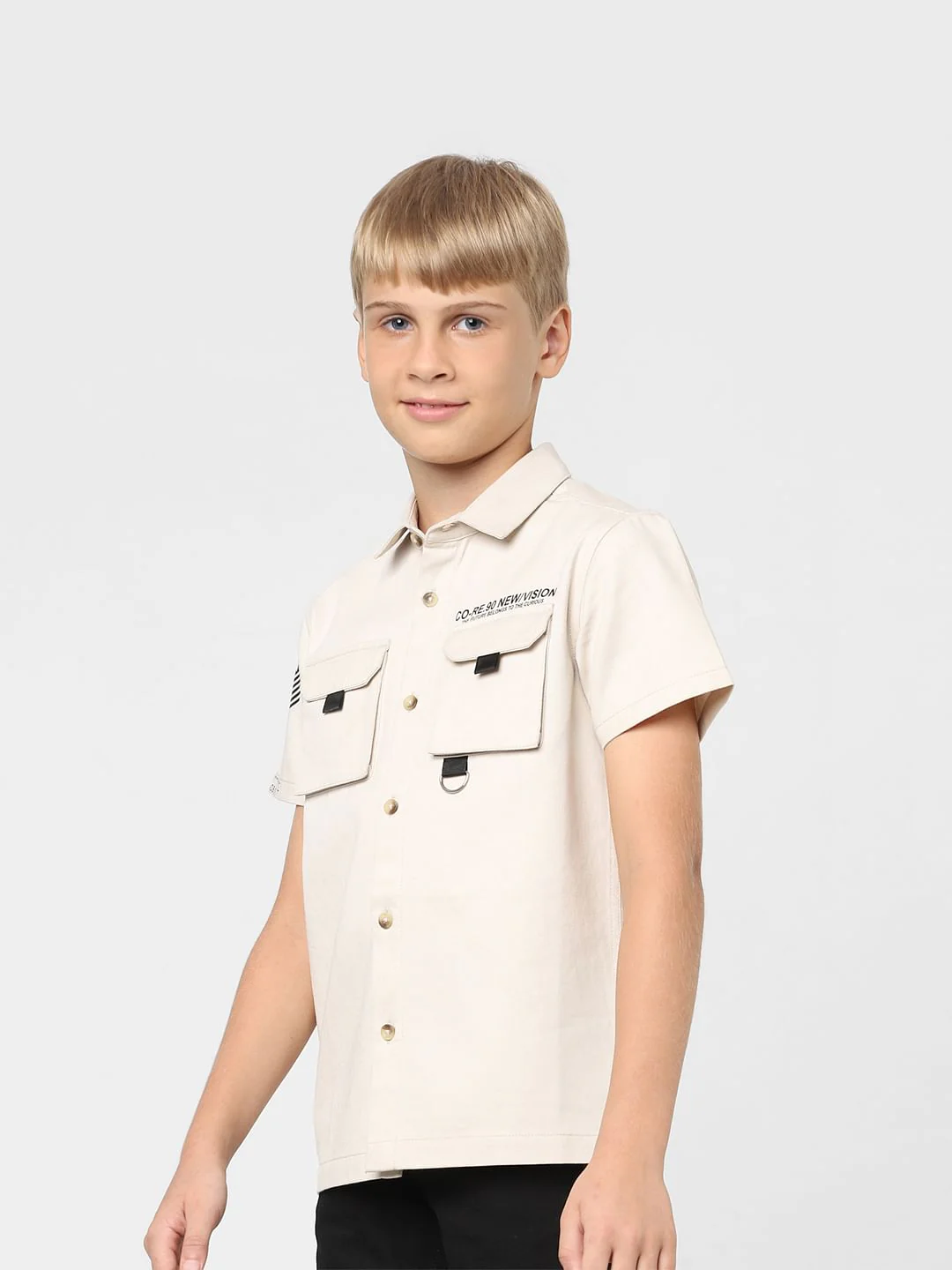 Boys Beige Printed Short Sleeves Shirt - Image 3