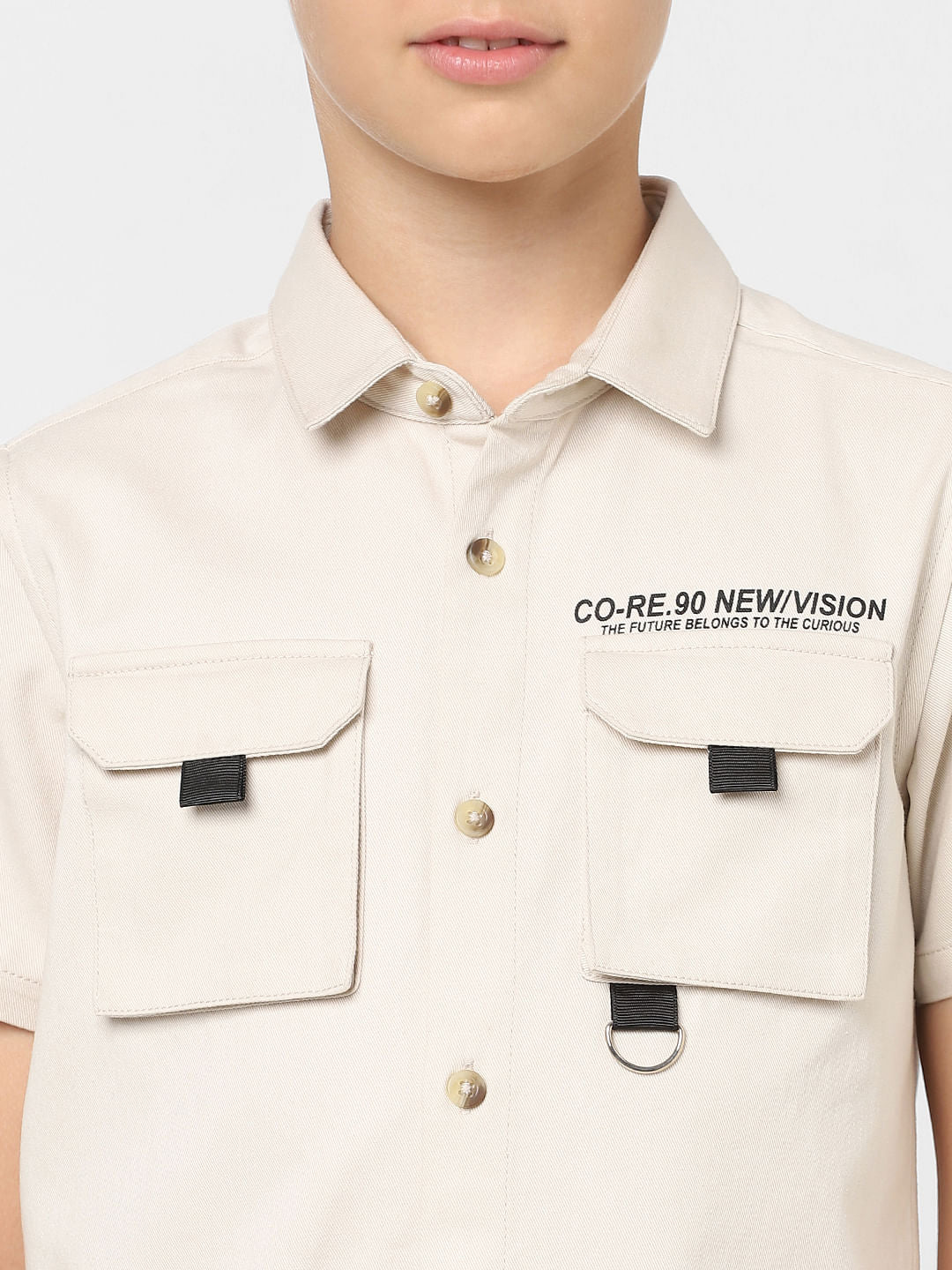 Boys Beige Printed Short Sleeves Shirt - Image 5