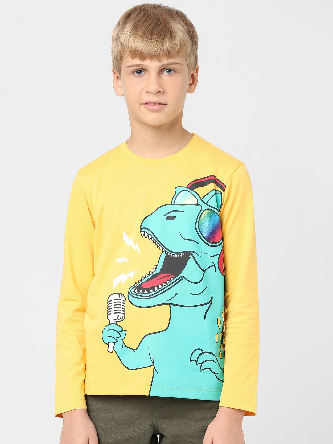 Boys Yellow Dino Print T-shirt - Image 2
