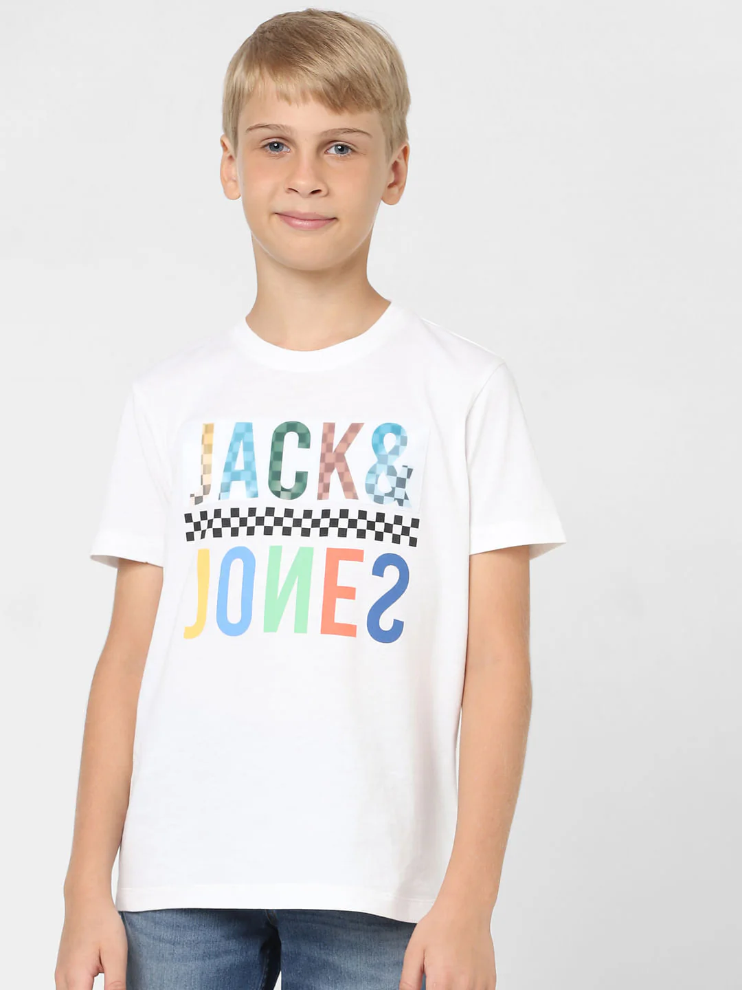 Boys White Logo Print Crew Neck T-shirt - Image 2