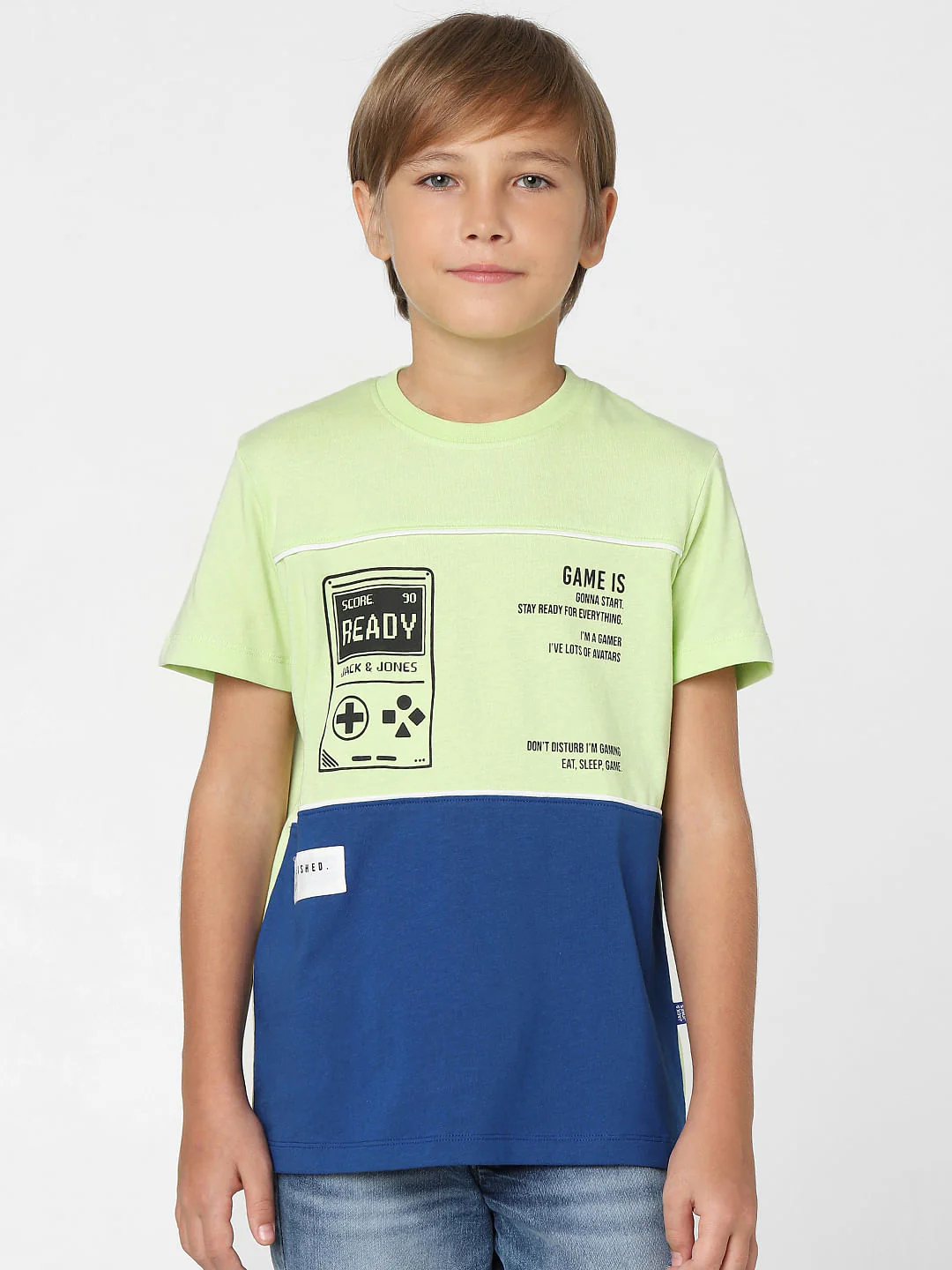 Boys Green Colourblocked Crew Neck T-shirt - Image 2