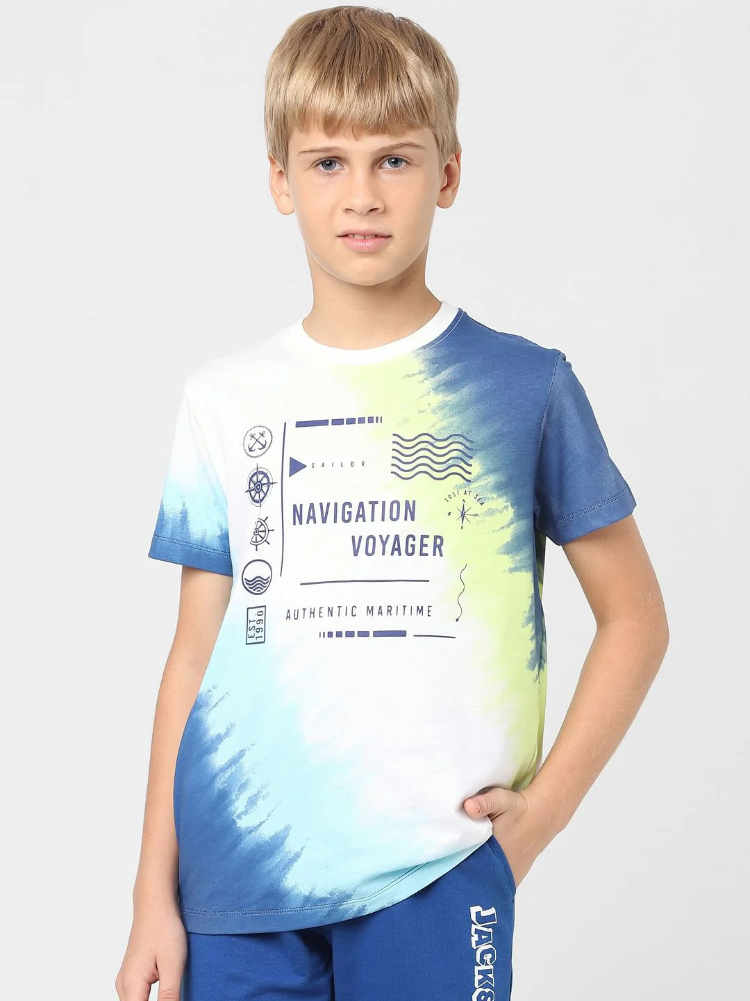 Boys White Printed Crew Neck T-shirt - Image 2