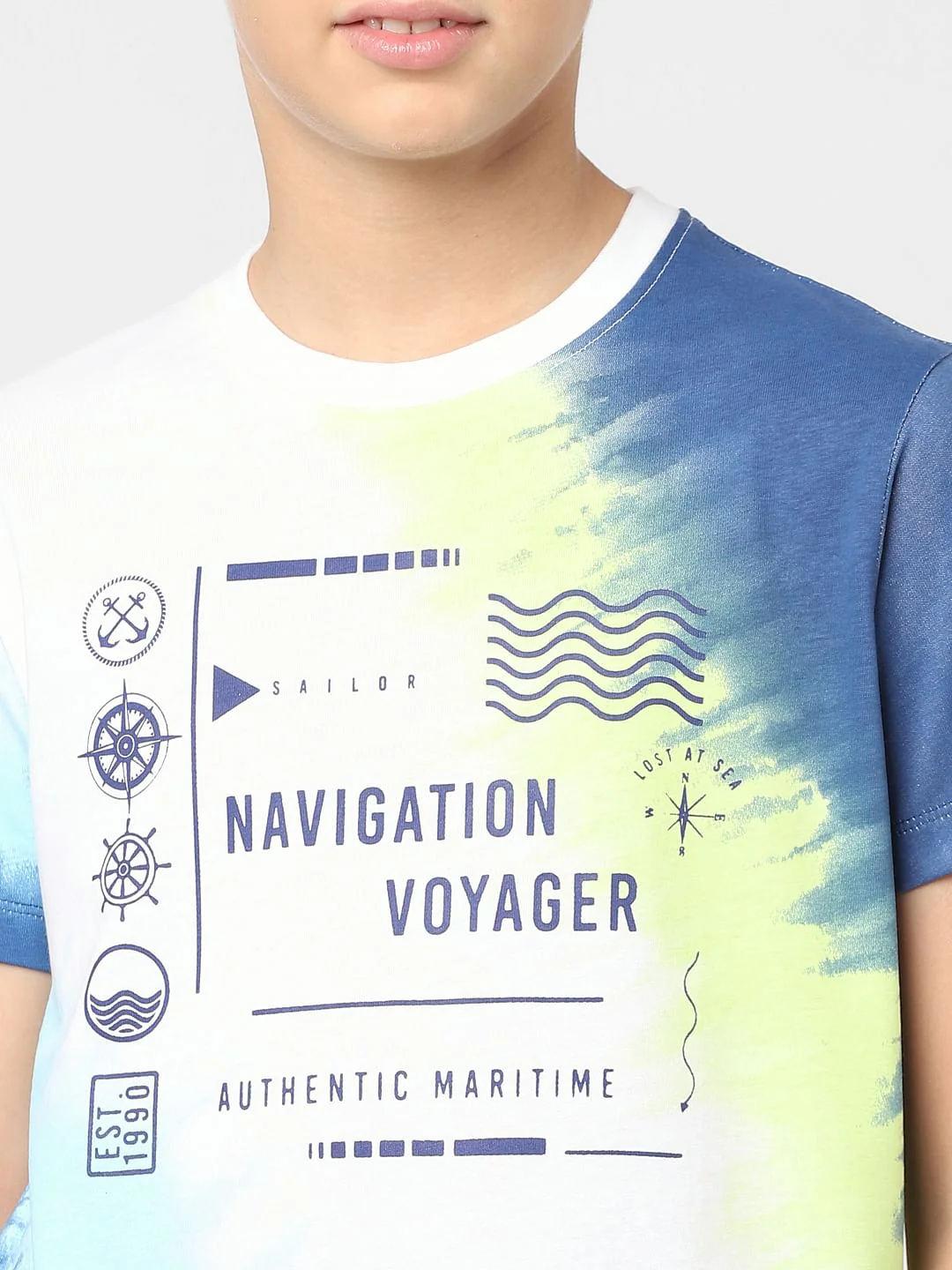 Boys White Printed Crew Neck T-shirt - Image 5