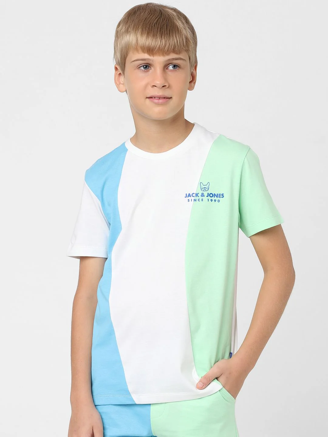 Boys White Colourblocked Crew Neck T-shirt - Image 2