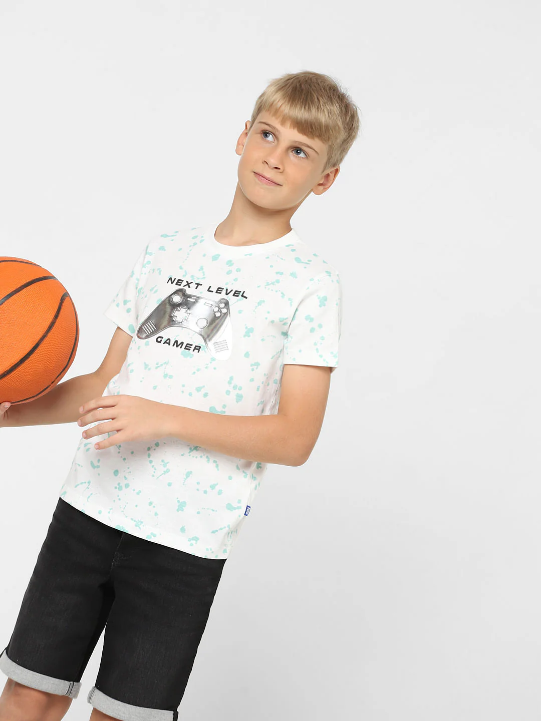 Boys White Printed Crew Neck T-shirt