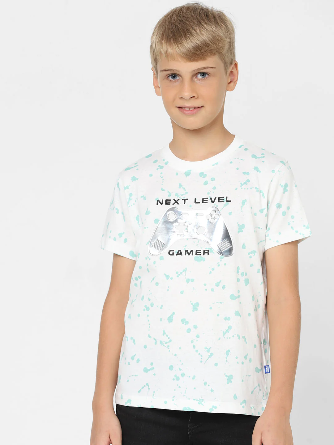 Boys White Printed Crew Neck T-shirt - Image 2