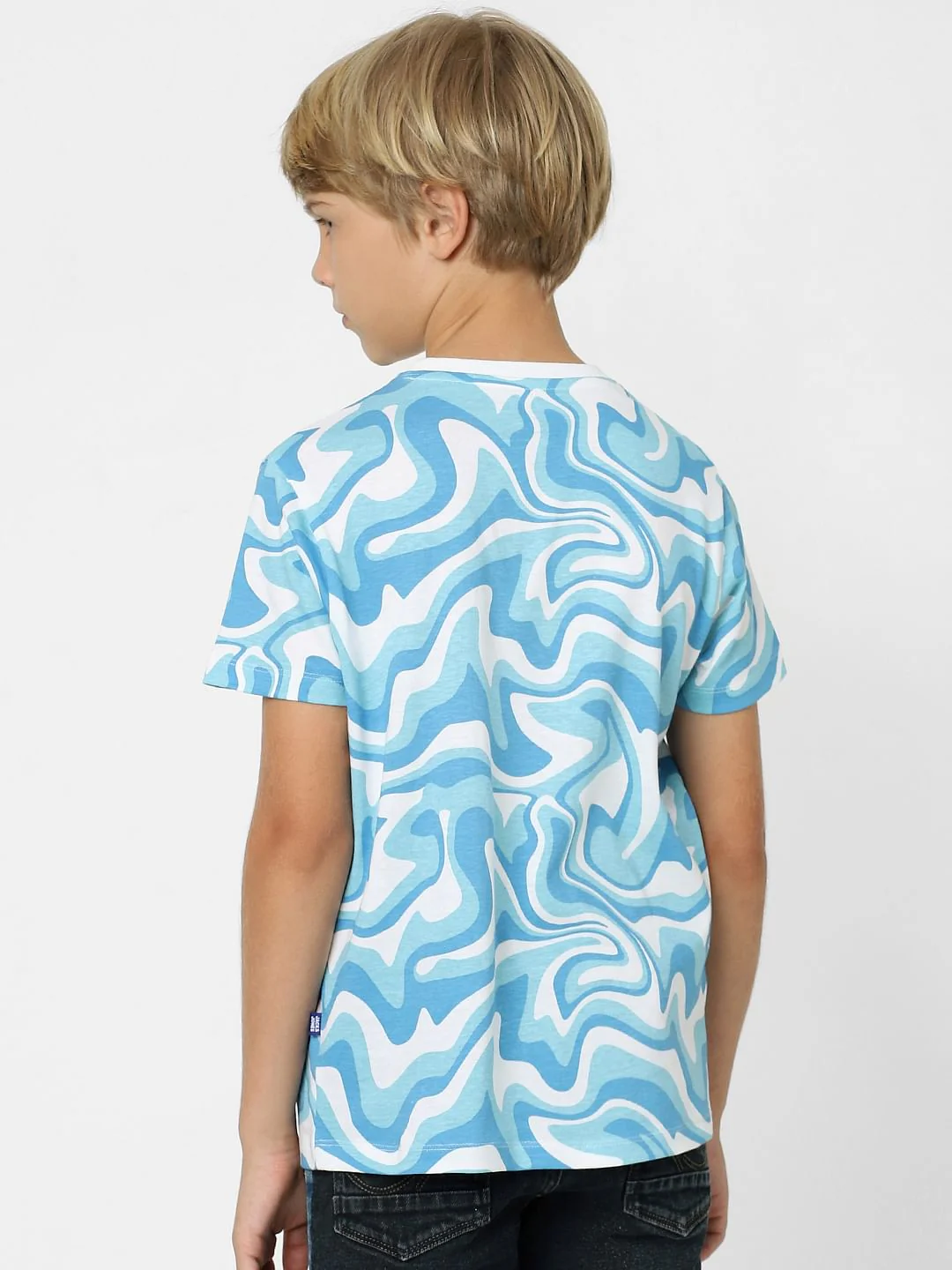 Boys Blue Abstract Print Crew Neck T-shirt - Image 4