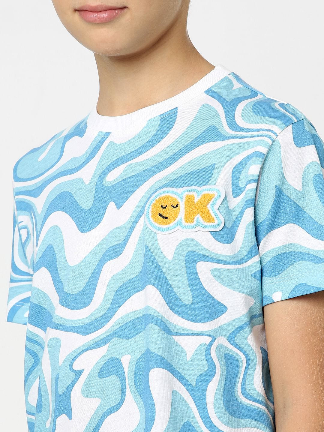 Boys Blue Abstract Print Crew Neck T-shirt - Image 5