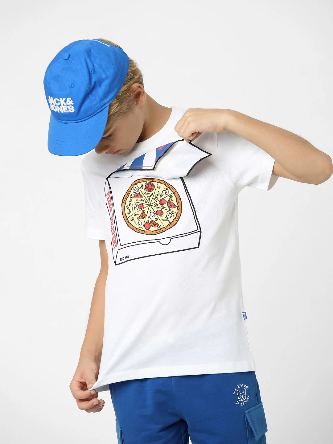 Boys White 3D Pizza Print T-shirt