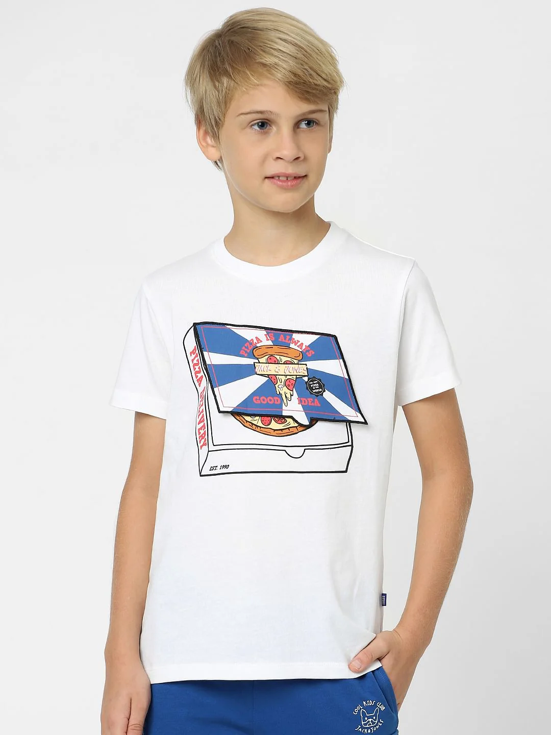Boys White 3D Pizza Print T-shirt - Image 2