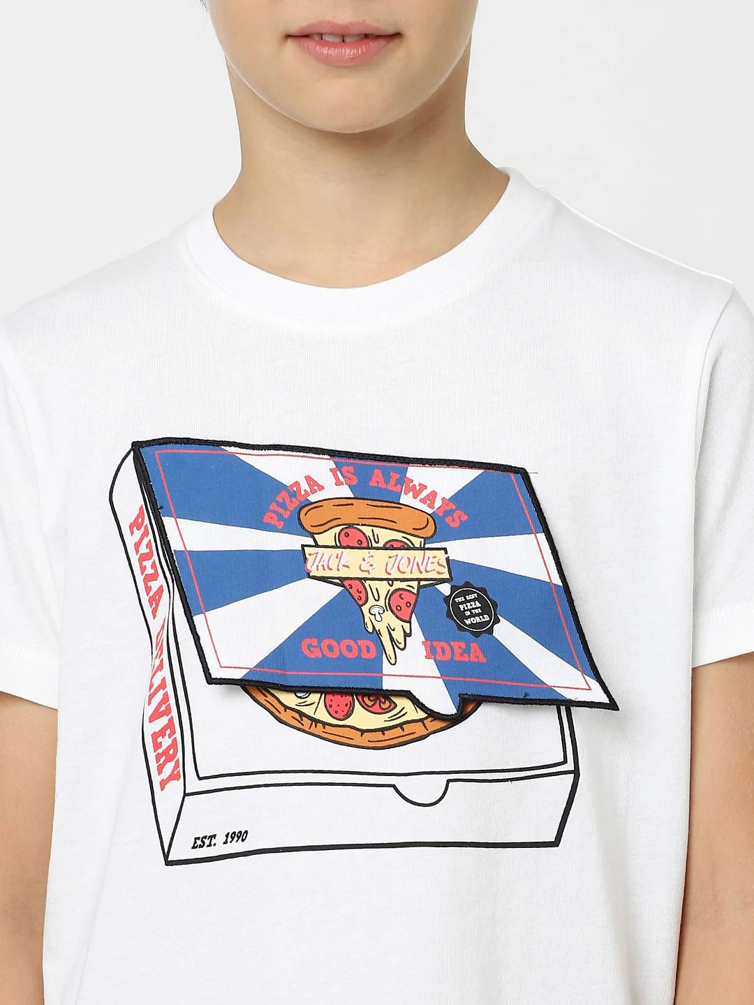 Boys White 3D Pizza Print T-shirt - Image 5