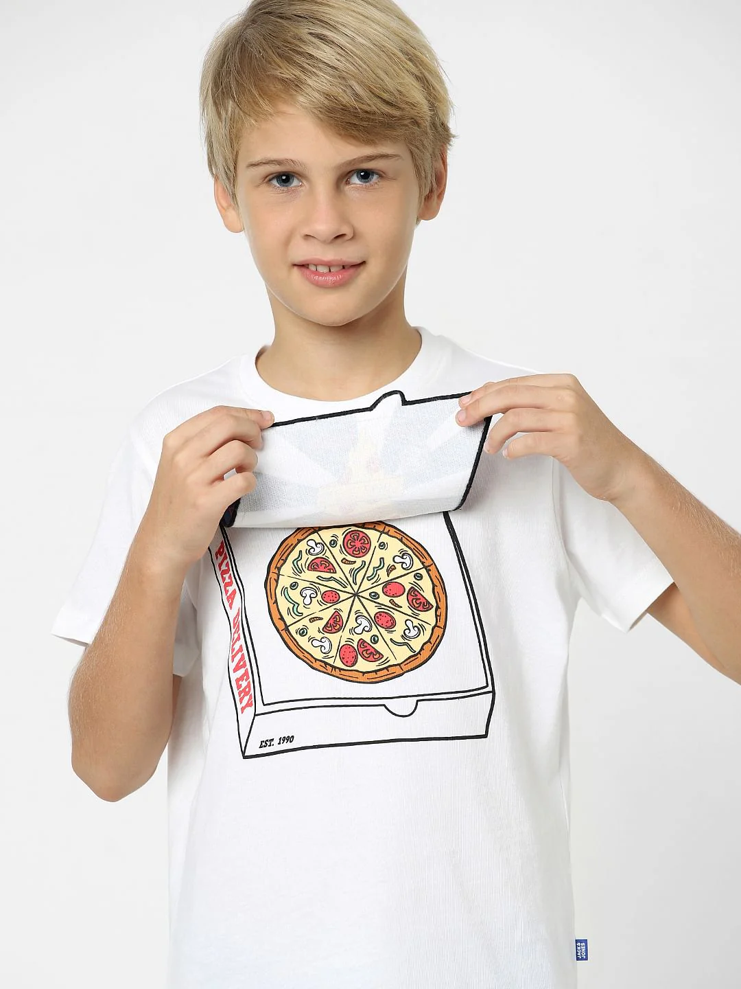 Boys White 3D Pizza Print T-shirt - Image 6
