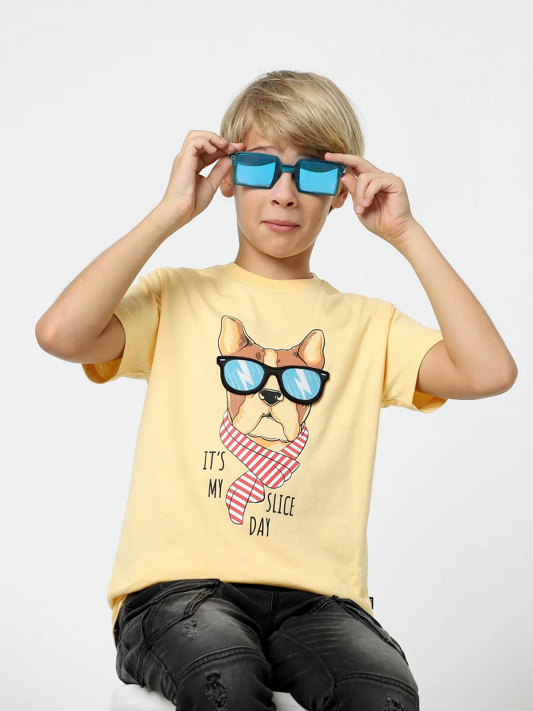 Boys Beige Printed Crew Neck T-shirt