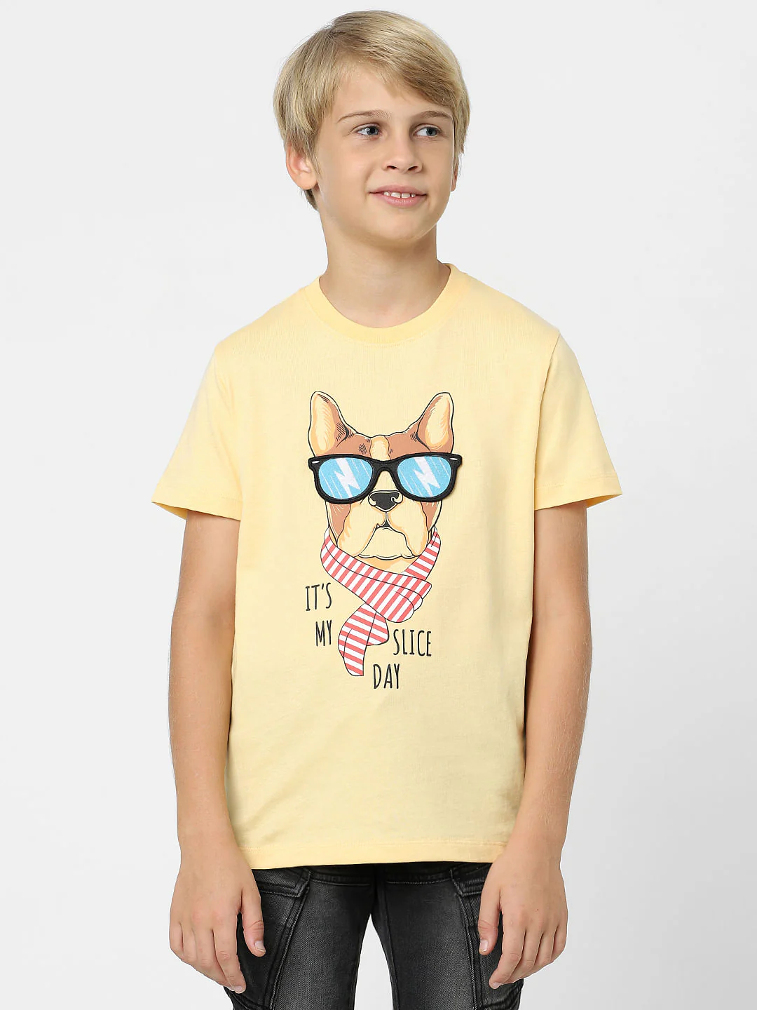 Boys Beige Printed Crew Neck T-shirt - Image 2