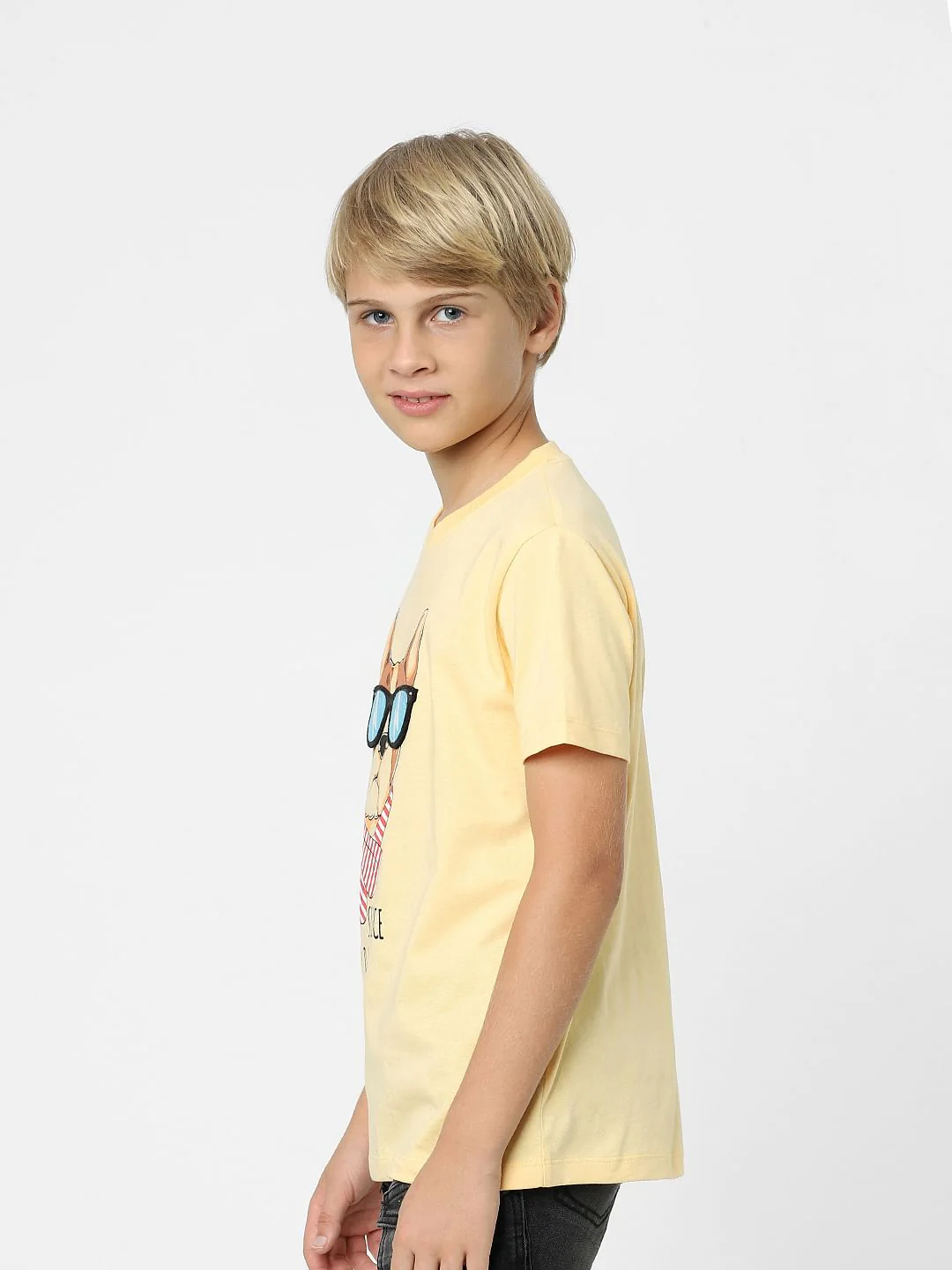 Boys Beige Printed Crew Neck T-shirt - Image 3