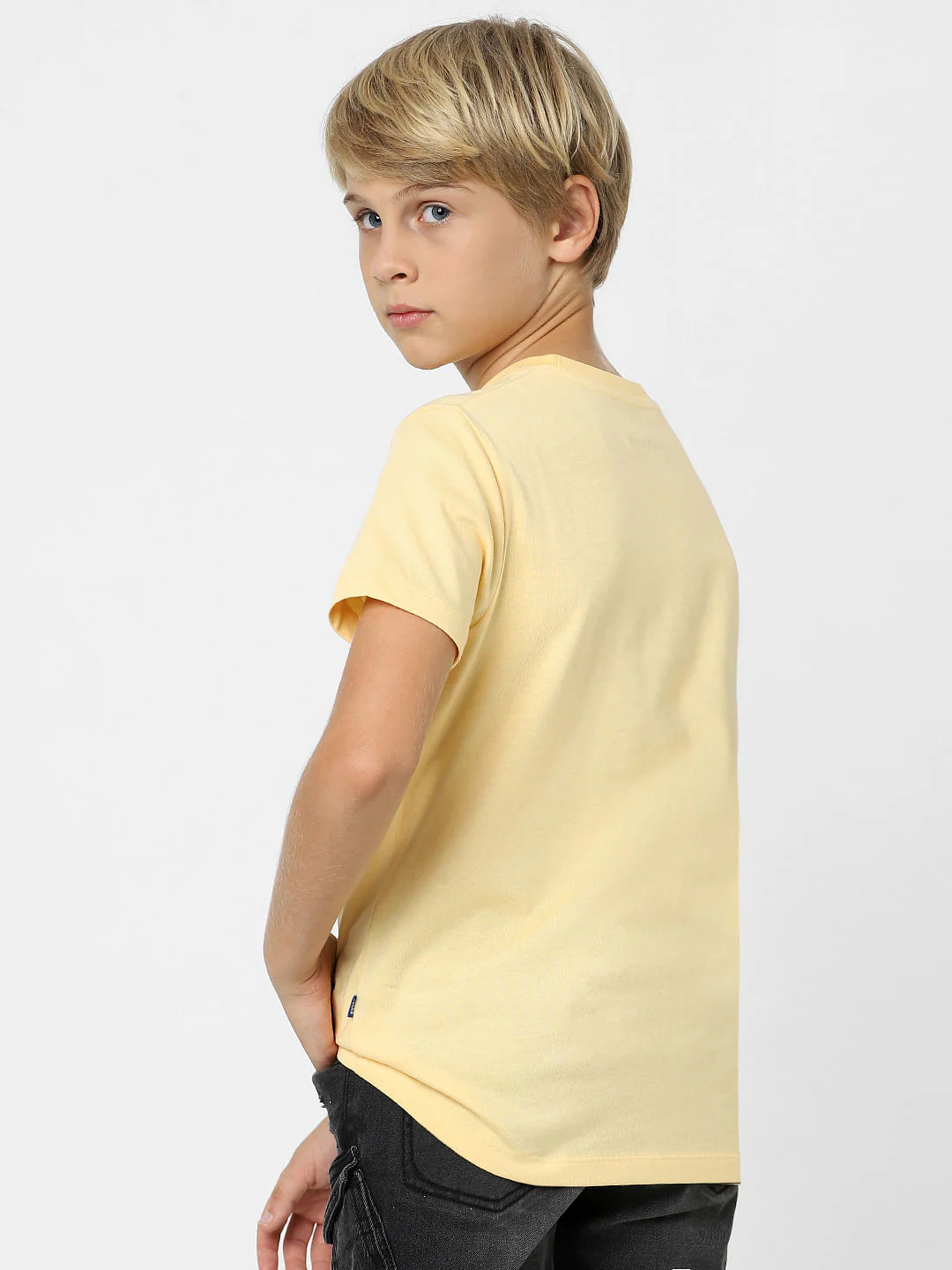 Boys Beige Printed Crew Neck T-shirt - Image 4