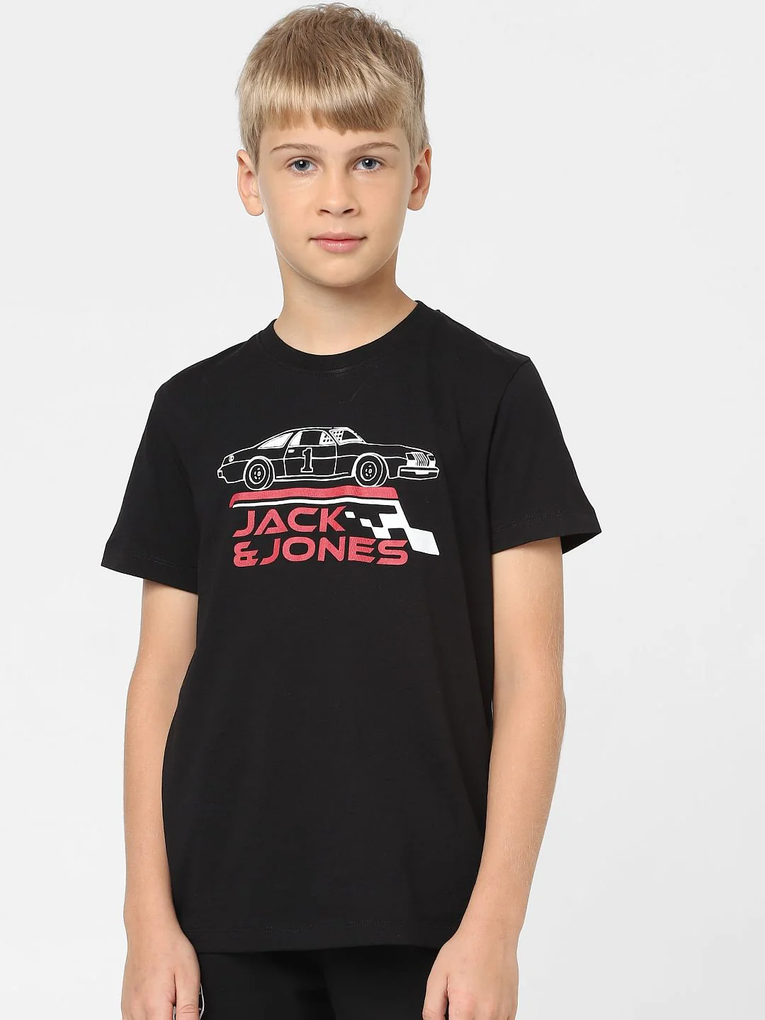 Boys Black Printed Crew Neck T-shirt - Image 2
