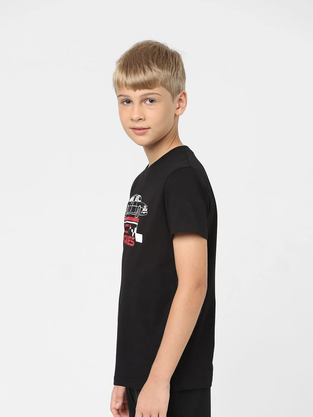 Boys Black Printed Crew Neck T-shirt - Image 3