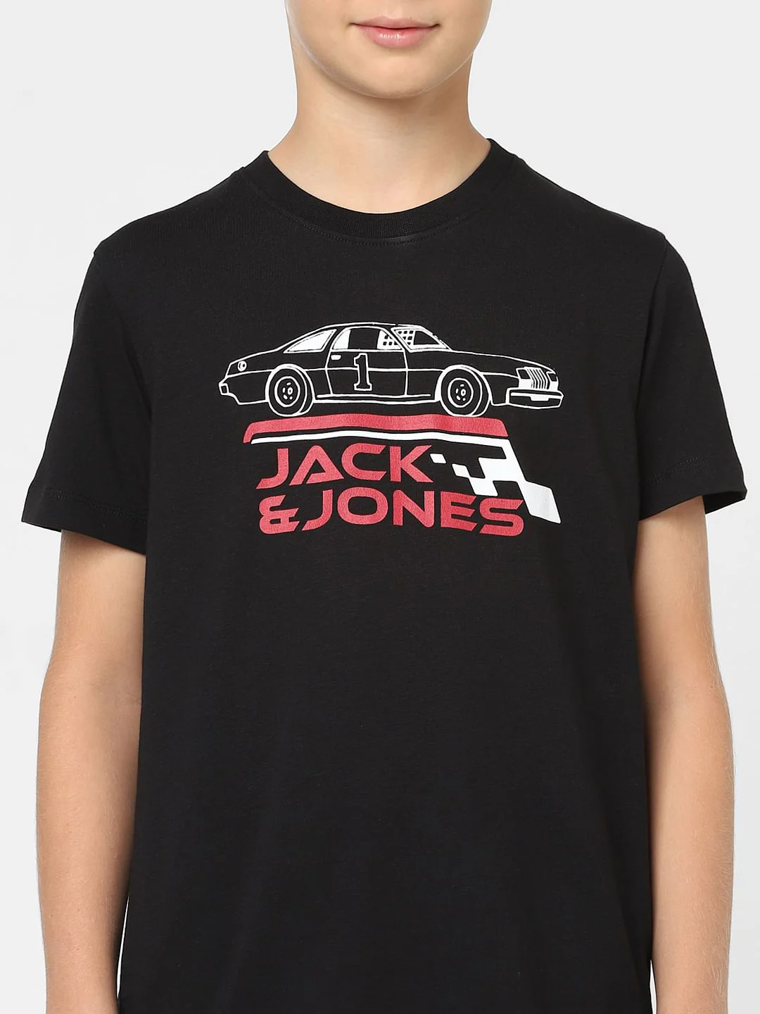 Boys Black Printed Crew Neck T-shirt - Image 5