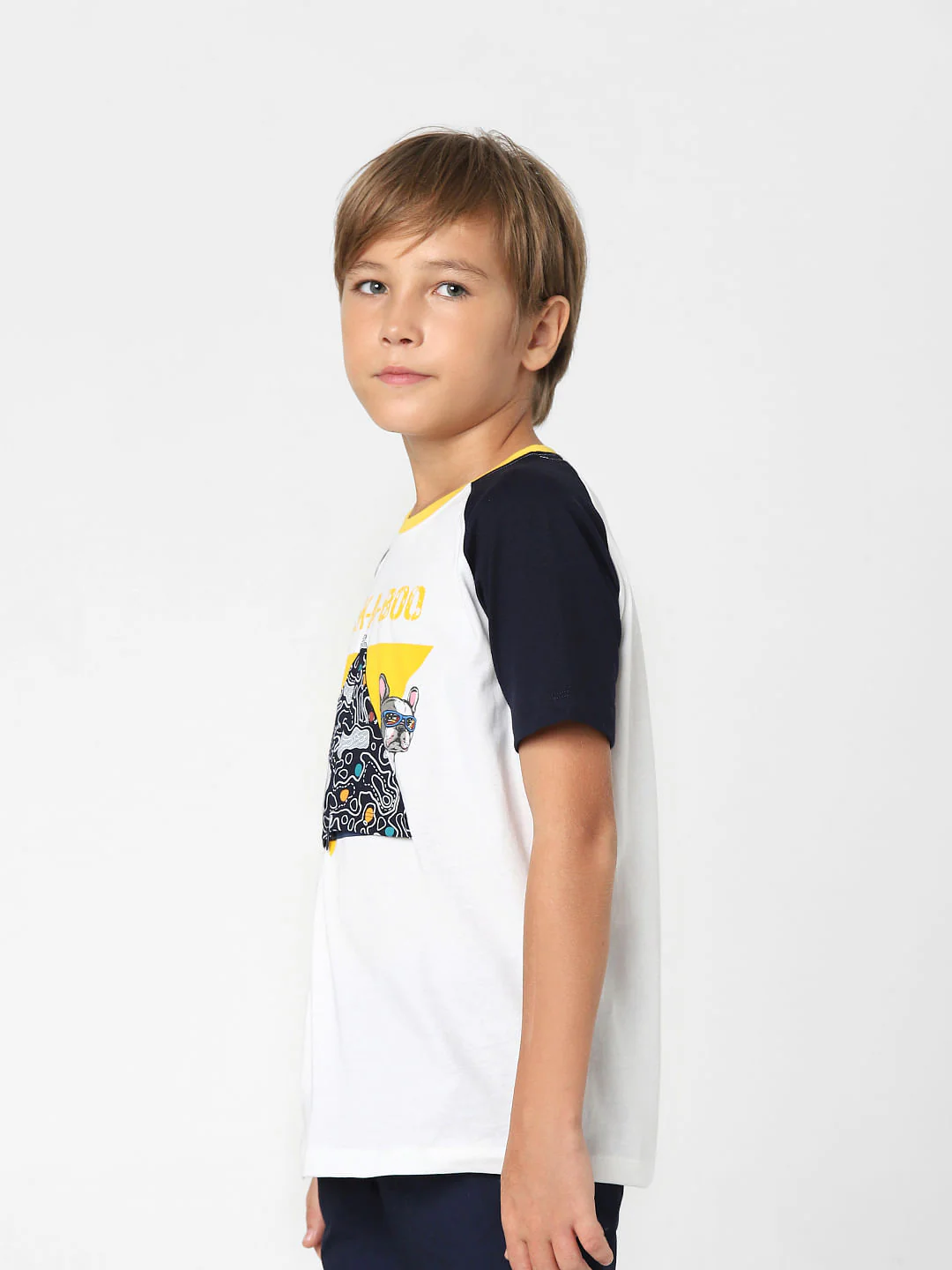 Boys White Colourblocked Crew Neck T-shirt - Image 3