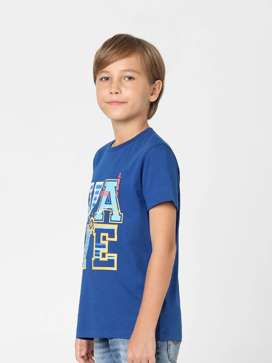 Boys Blue Graphic Print Crew Neck T-shirt - Image 3