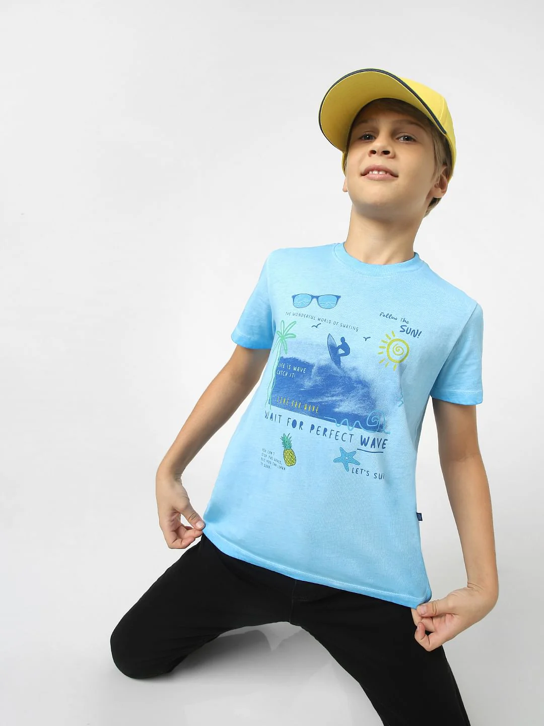 Boys Blue Printed Crew Neck T-shirt