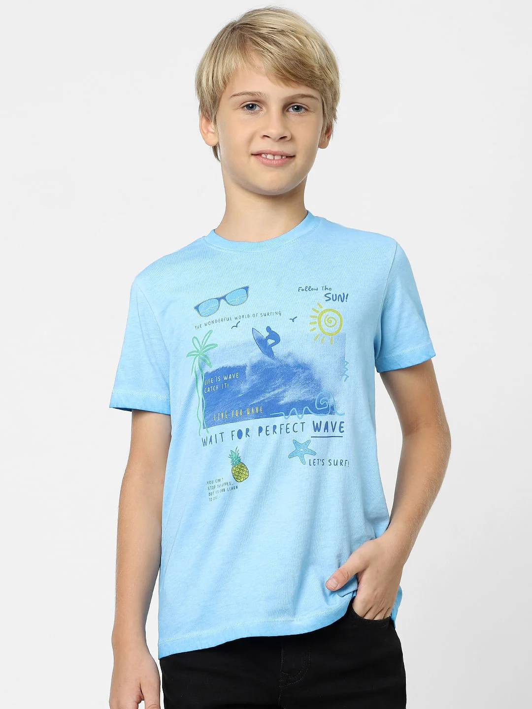Boys Blue Printed Crew Neck T-shirt - Image 2