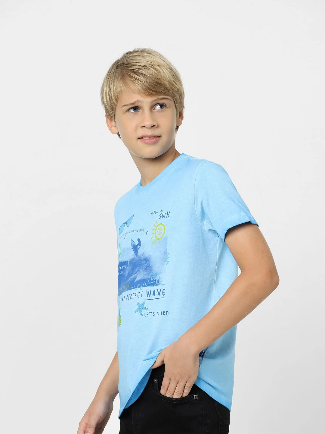 Boys Blue Printed Crew Neck T-shirt - Image 3