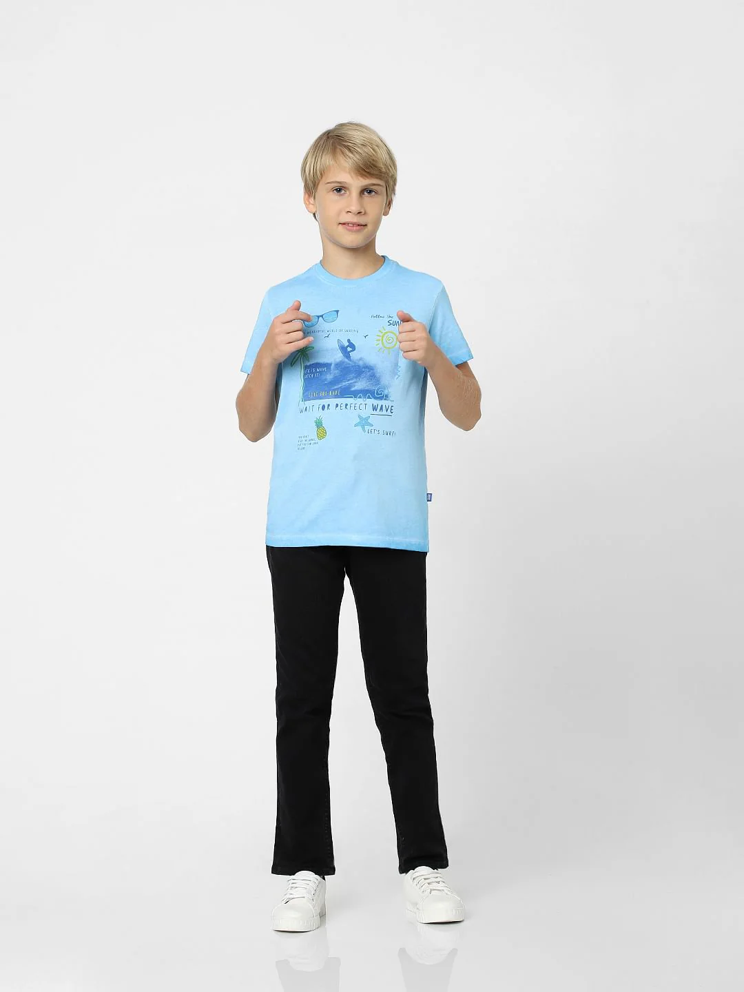 Boys Blue Printed Crew Neck T-shirt - Image 6