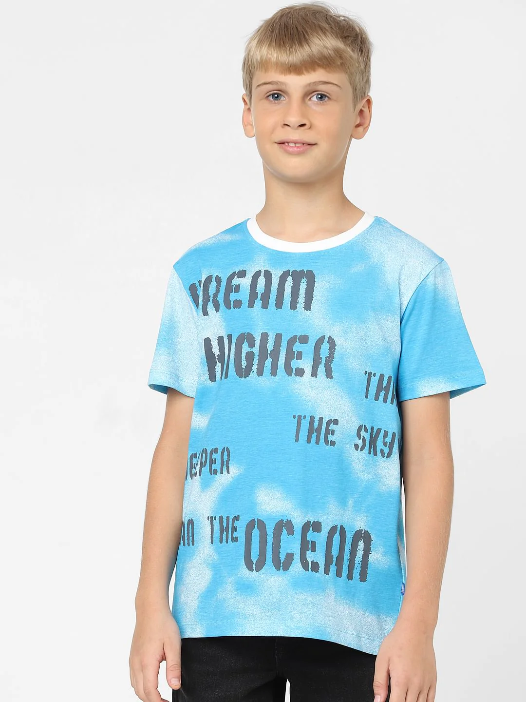 Boys Blue Slogan Print Crew Neck T-shirt - Image 2