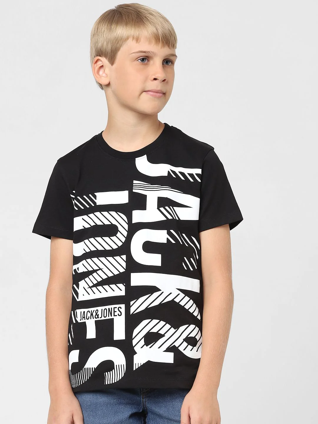 Boys Black Logo Print Crew Neck T-shirt - Image 2