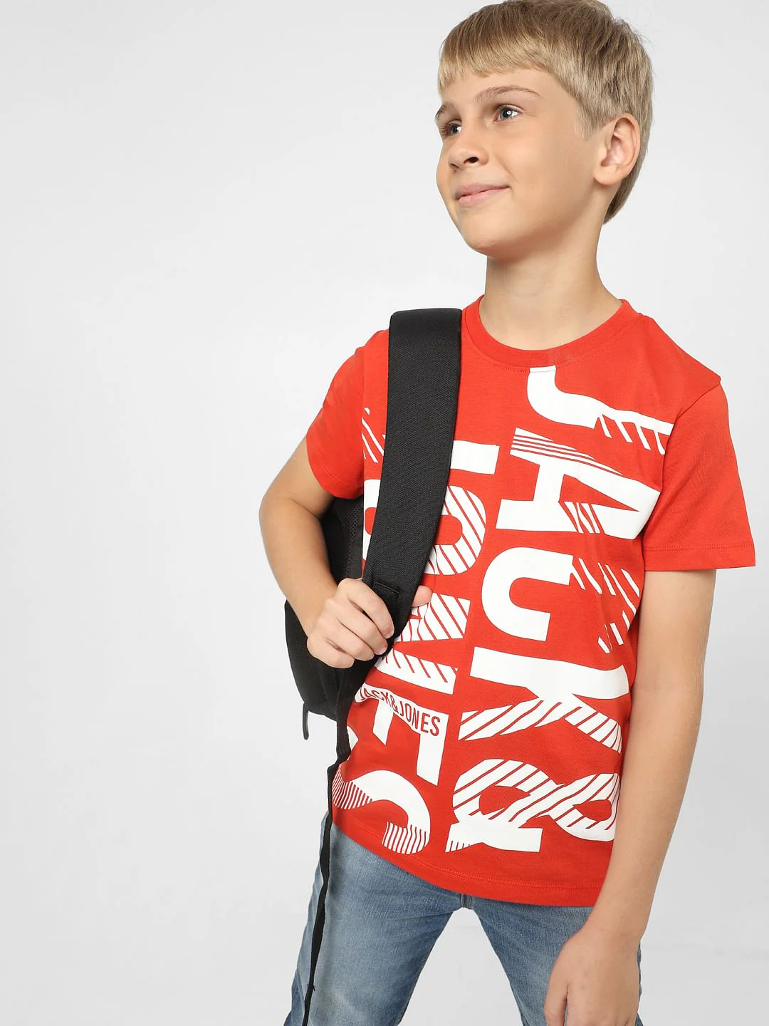 Boys Red Logo Print Crew Neck T-shirt