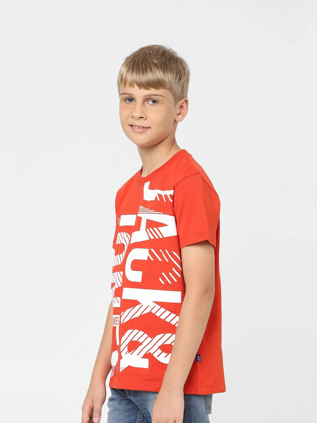 Boys Red Logo Print Crew Neck T-shirt - Image 3