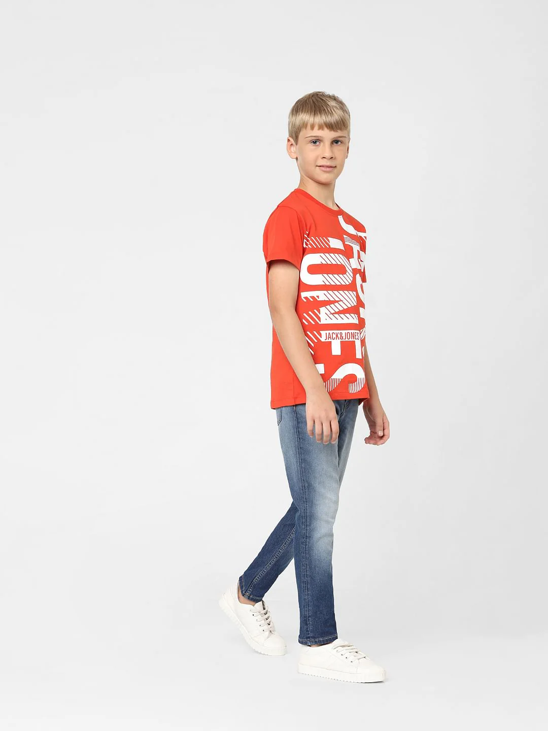 Boys Red Logo Print Crew Neck T-shirt - Image 6