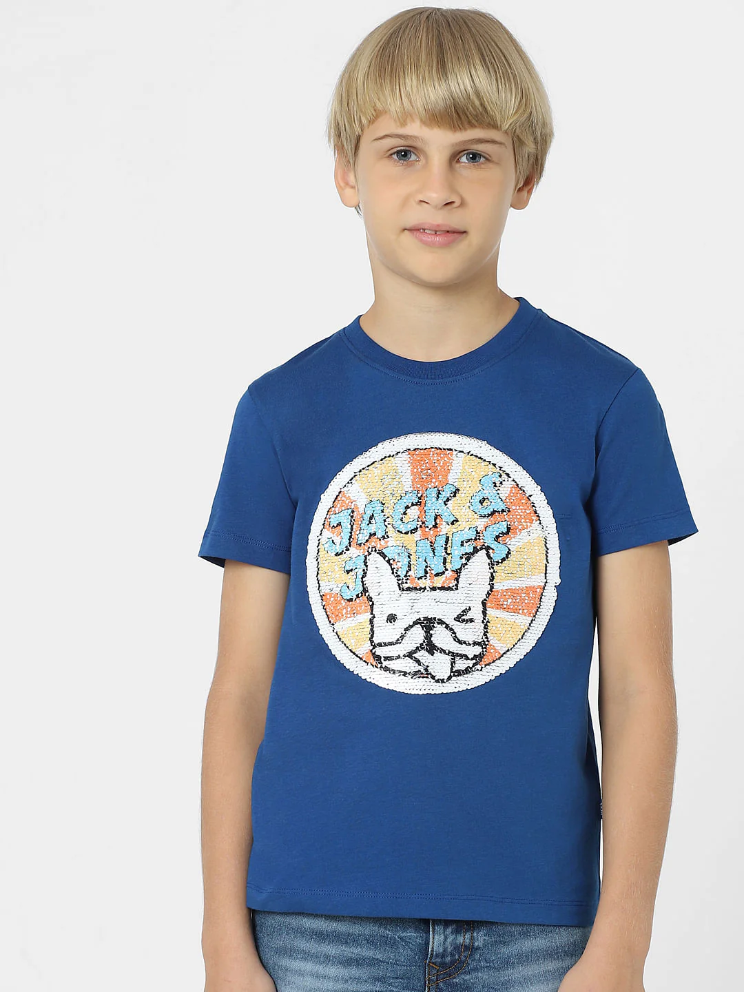 BOYS Blue Sequin Detail Printed T-shirt - Image 2