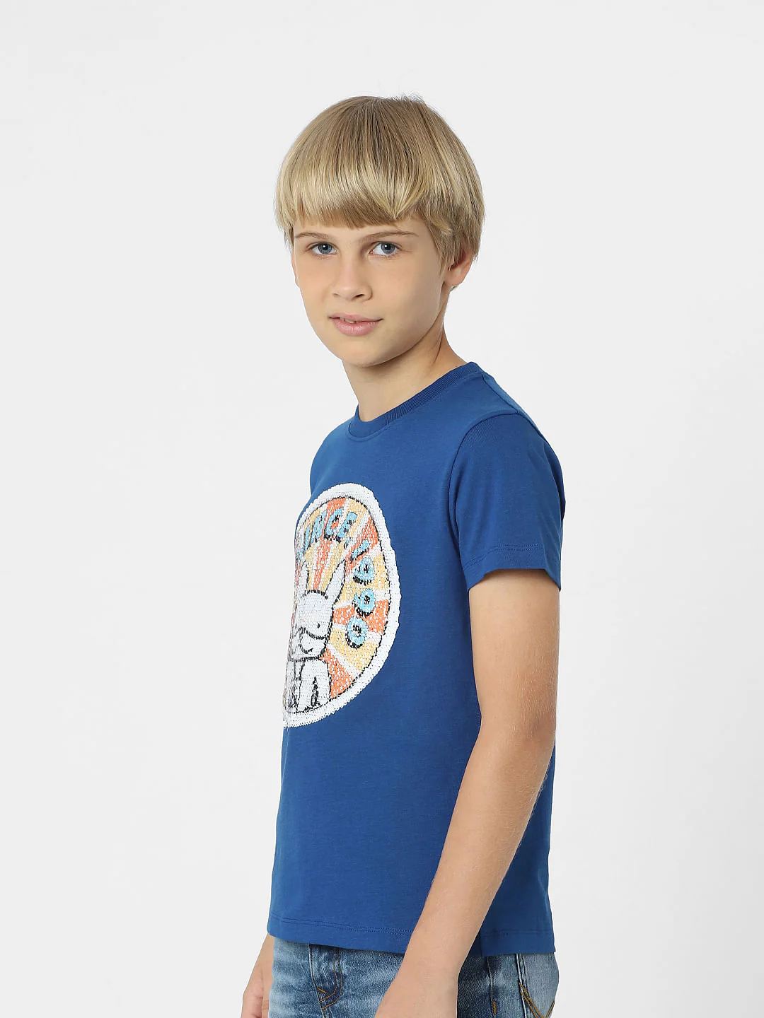 BOYS Blue Sequin Detail Printed T-shirt - Image 3