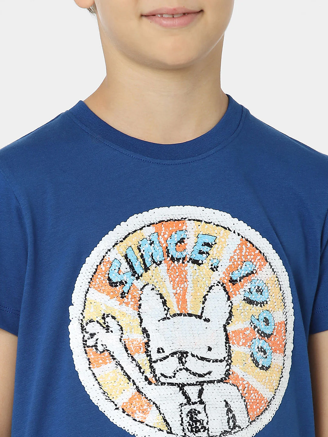 BOYS Blue Sequin Detail Printed T-shirt - Image 5