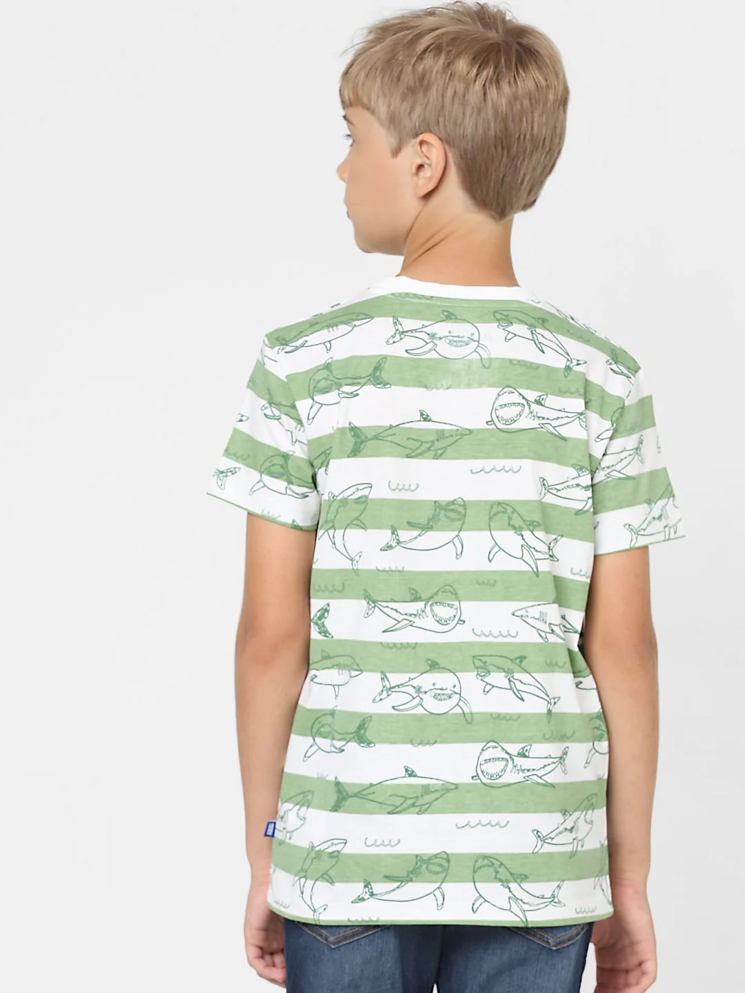 Boys Green Striped Crew Neck T-shirt - Image 4