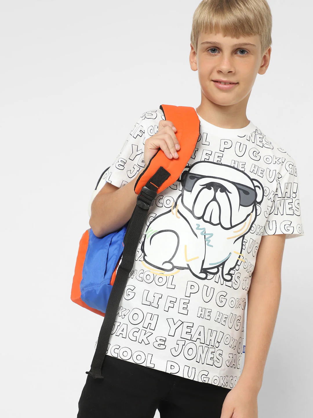 Boys White Printed Crew Neck T-shirt